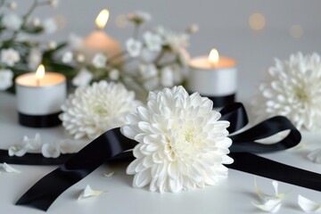 Chrysanthemum flowers with black funeral
