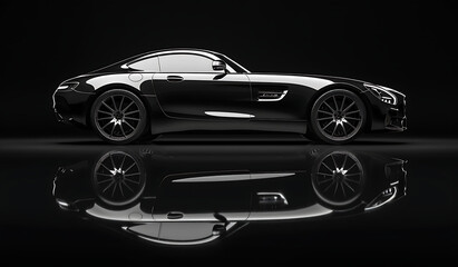 Obraz premium black sports car - Black luxury car silhouette on black background with space for copy. 