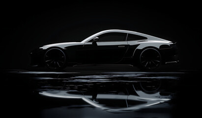 black sports car - Black luxury car silhouette on black background with space for copy. 