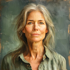 Elegant mature woman's portrait painting capturing serene expression
