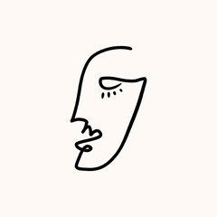 Vector line face illustration. Modern contemporary art, trendy continuous drawing. Space artistic linear portrait. Simple minimal beauty logo or label. Isolated graphics. Simple minimalistic beauty