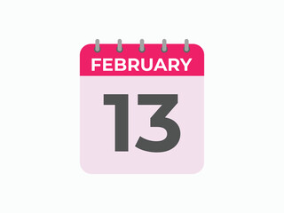 February 13 calendar reminder. 13 February daily calendar icon template. Calendar 13 February icon Design template. Vector illustration
