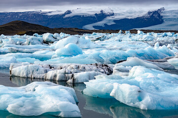 Jökulsárlón Glacier Lagoon Landscape with blue ice in Iceland