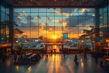 A bustling airport terminal filled with travelers and the promise of adventure, igniting a sense of wanderlust and anticipation in the mind.