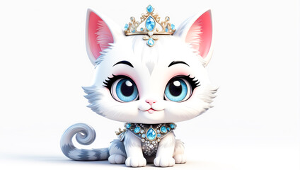 3d chibi gothic style illustration of a cute baby pet with large glassy eyes wearing rhinestone accessories on a clean white background
