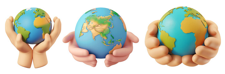 PNG hands holding a globe 3d icons and objects collection, in cartoon style minimal on transparent, white background, isolate