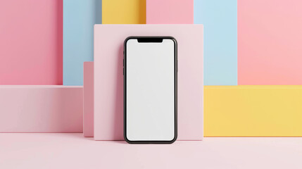 Minimalist smartphone mockup with colorful geometric background for creative compositions