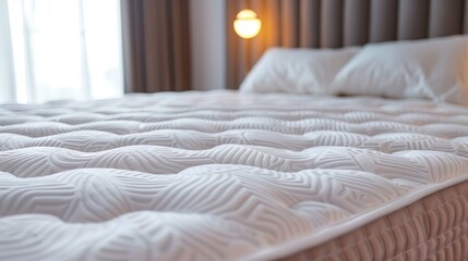 Luxurious comfort: Close-up view of a multi-layer quilted mattress, showing detailed stitching and quality materials.