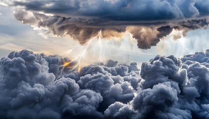 Black storm clouds with lightnings and smoke isolated on background , generated by AI