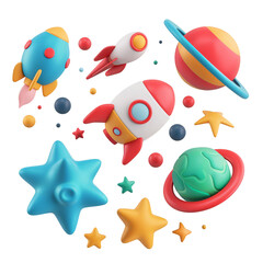 PNG space debris 3d icons and objects , in cartoon style minimal on transparent, white background, isolate