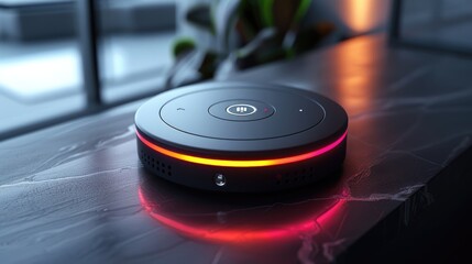 Robot vacuum cleaner, glowing rays, artificial intelligence. AI generative