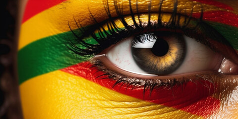 Eyes of an African woman in the national colors of Africa