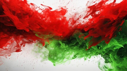 Red and green substance suspended in the air