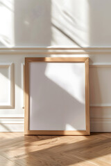 wooden frame mockup on the white background, plank shadow
