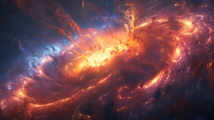 Depict the horizon of a black hole as a dramatic bending of light and space, with colors swirling towards the event horizon.        