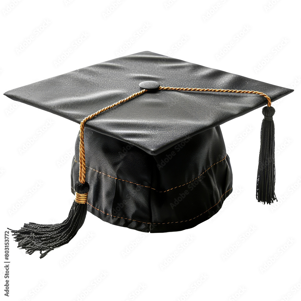 Wall mural Black Graduation Cap With Tassel on White Background - Wall murals
