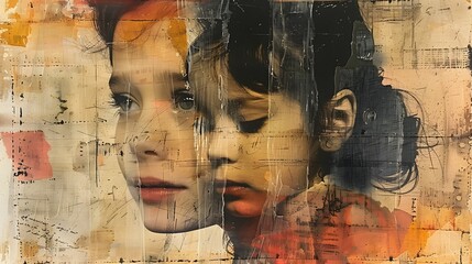 artwork combining photographs and drawings to represent the memories shared between a mother and child