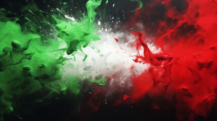 Italian flag colors - green, white, red - on a black backdrop