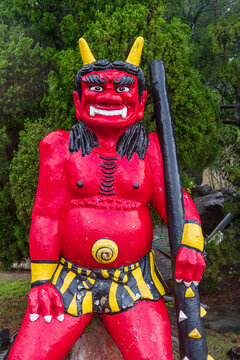 Red oni demon statue at Kamado Jigoku, Beppu, Oita, Kyushu, Japan