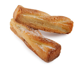 Two delicious rectangular cookies isolated on a white background.