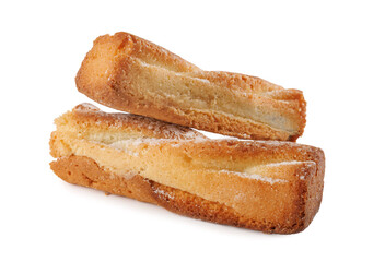 Two delicious rectangular cookies isolated on a white background.