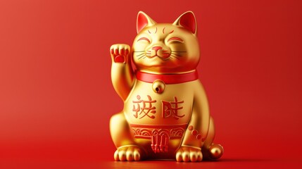 Manekin Neko, Golden Lucky cat with red background