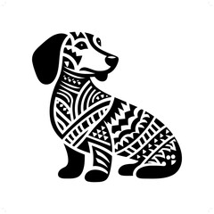 dog; Dachshund silhouette in animal ethnic, polynesia tribal illustration