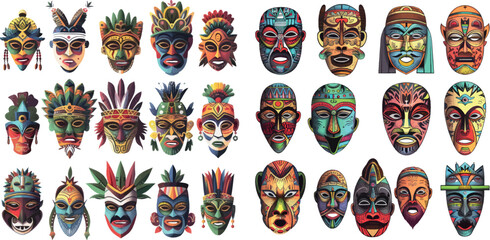 Tribal mask icons, ethnic masks