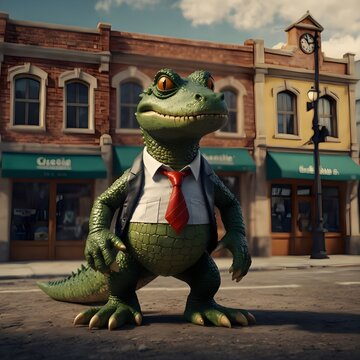 Business crocadile on the road in town