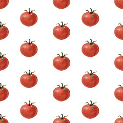 Watercolor vegetables seamless pattern. Fresh healthy food background. Red tomatoes. Agriculture, local farmers market, diet, organic cooking illustration, print for textile