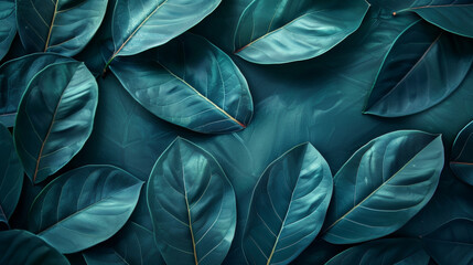 A close up of green leaves on a blue background