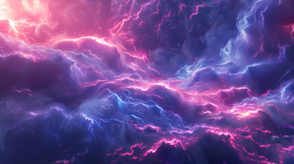 A colorful space scene with purple and blue clouds and pink and blue streaks