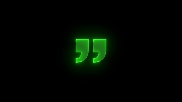 Quotation mark down icon glowing neon green color animation black background