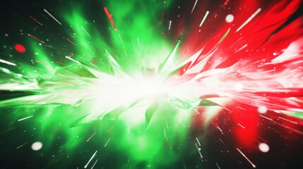 Green and red fireworks exploding in the air - obrazy, fototapety, plakaty