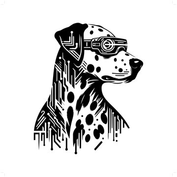 recommend clip art: dog; dalmatian silhouette in animal cyberpunk, modern futuristic illustration