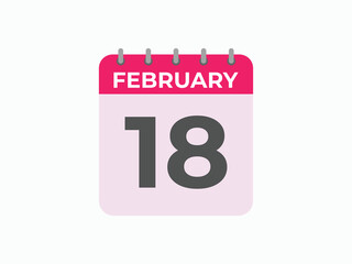 February 18 calendar reminder. 18 February daily calendar icon template. Calendar 18 February icon Design template. Vector illustration
