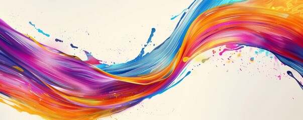 Vibrant brush paint ribbon flowing across an abstract splash background with colorful waves