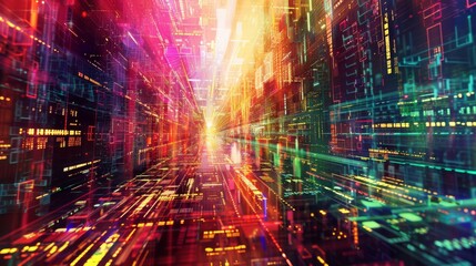 Artistic visualization of modern technology research in a vibrant, abstract style