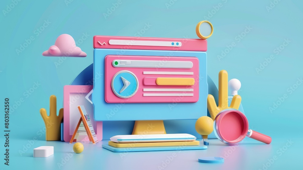 Poster computer search bar and pointer on desktop, 3d render of a browser page with an empty address line b