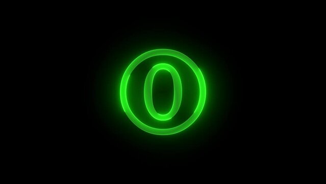 Zero number icon glowing neon green color animation black background