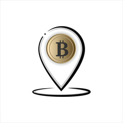 vector graphic of Location pin with bit coin image. Simple 3D outline design style. Suitable for bit coin map markers, location points, symbols and more. design template vector