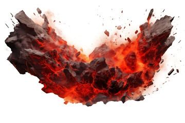 Red lava Explosion border with Flying rocks PNG Boom Detonation isolated Fireball on Transparent and white background - Explosive Impact Volcano