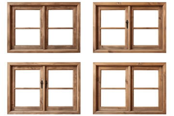 Group of vintage wooden house windows PNG window frame sets isolated on Transparent and white background - Antique Restoration Home Architecture Concept