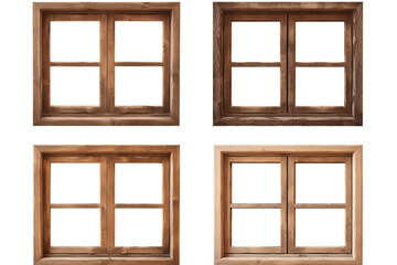 Group of vintage wooden house windows PNG window frame sets isolated on Transparent and white background - Antique Restoration Home Architecture Concept