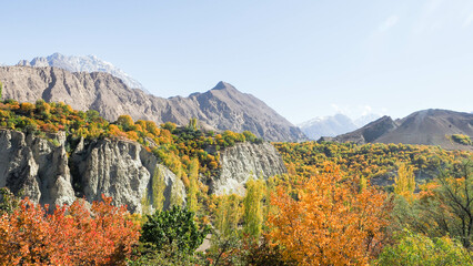 Scenery at a village in Pakistan In the autumn leaves change color