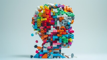 Colorful LEGO explosion depicting joy in a creative playful setup
