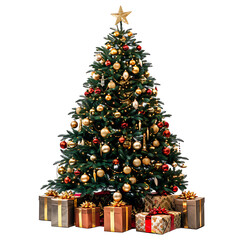 Christmas tree with gifts on isolated transparent background