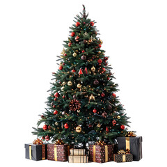 Christmas tree with gifts on isolated transparent background