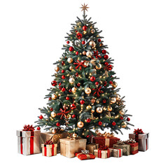 Christmas tree with gifts on isolated transparent background