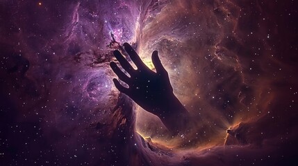 a hand reaching out into space